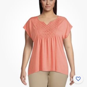 RealSize Women’s Plus Size Coral Crochet Bib Tunic Top 2X NEW
